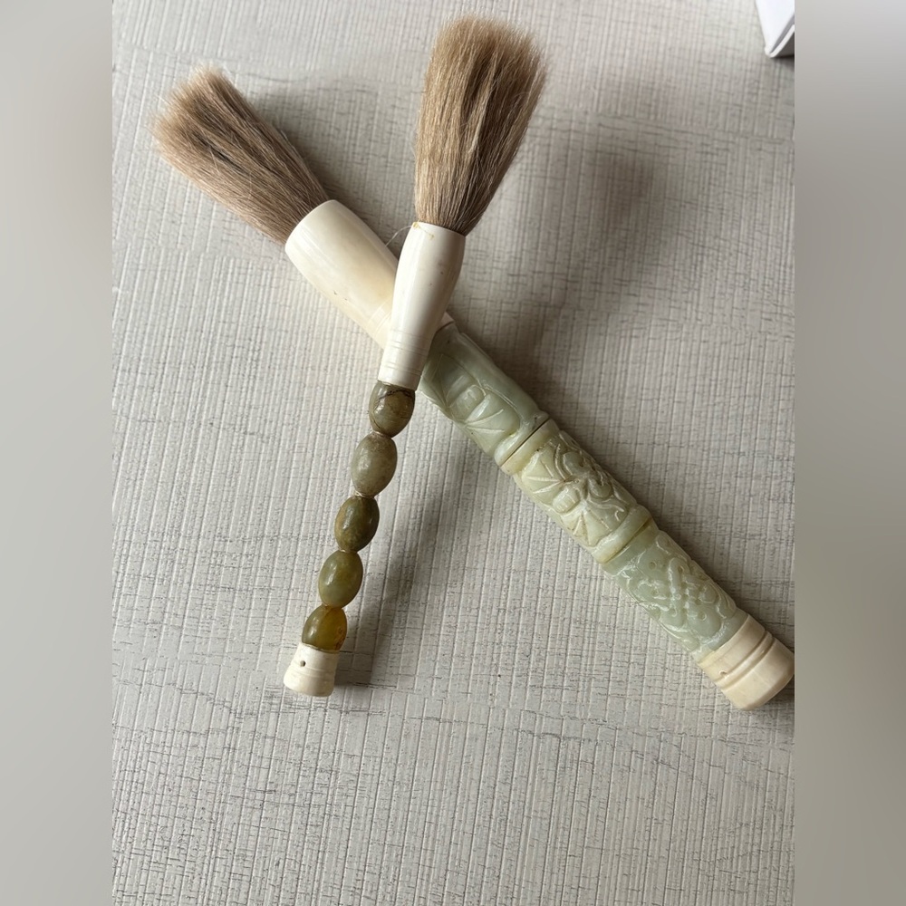 Vintage Chinese Jade & Bone Calligraphy Brush Set